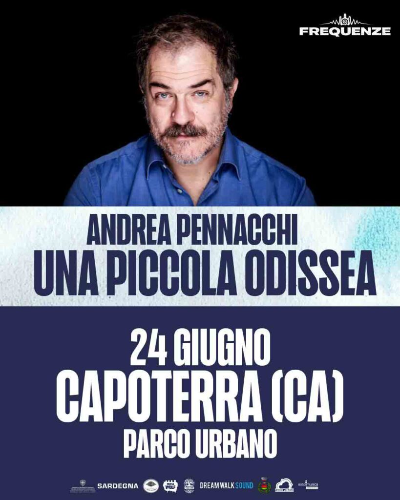 Locandina dello spettacolo teatrale Una Piccola Odissea con Andrea Pennacchi, in programma il 24 giugno al Parco Urbano di Capoterra.