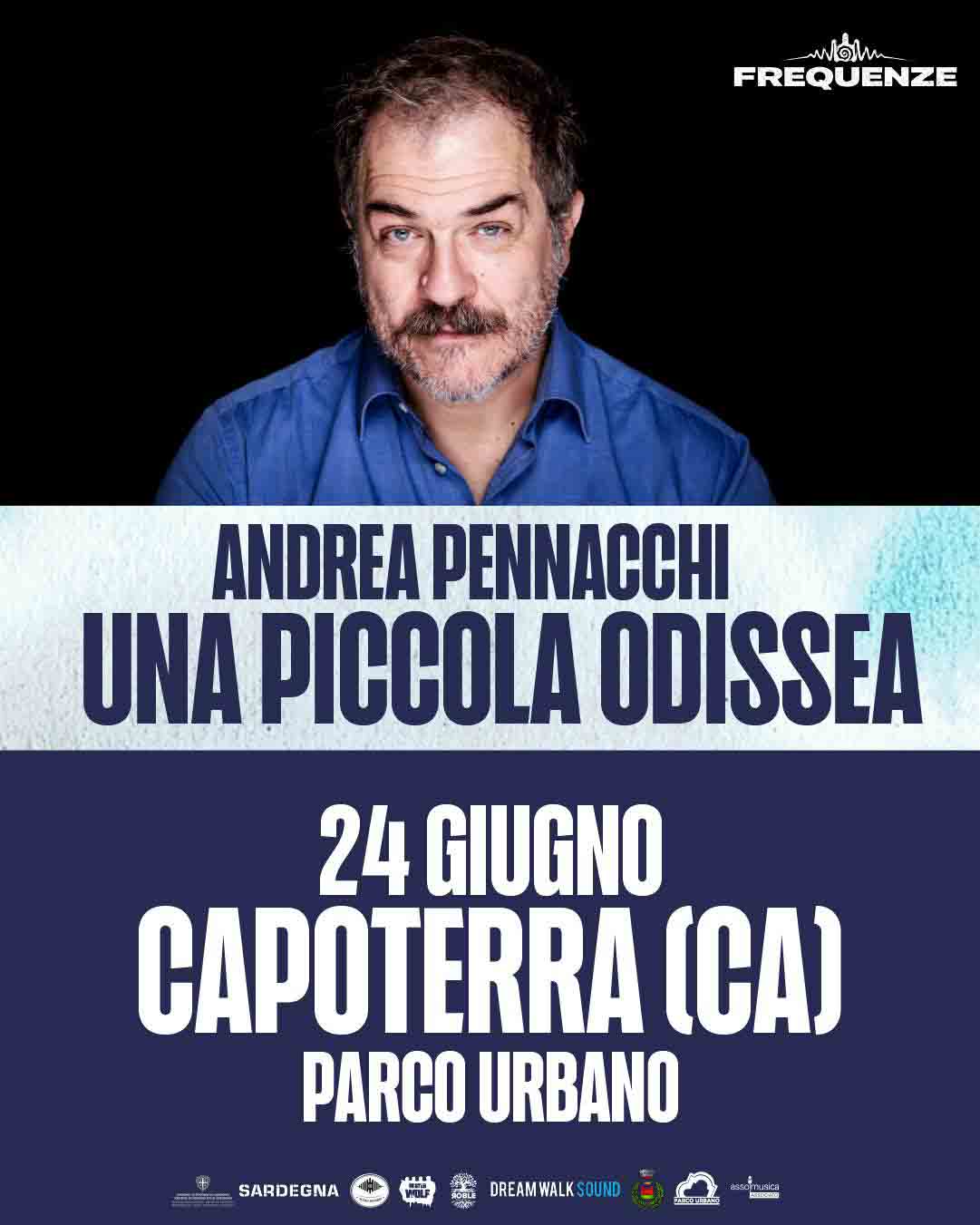 Locandina dello spettacolo teatrale Una Piccola Odissea con Andrea Pennacchi, in programma il 24 giugno al Parco Urbano di Capoterra.