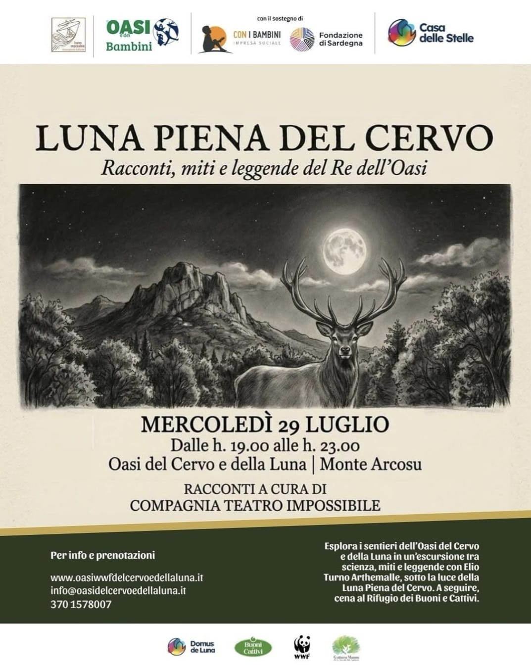 Locandina evento Luna Piena del Cervo Monte Arcosu Capoterra 29 Luglio.