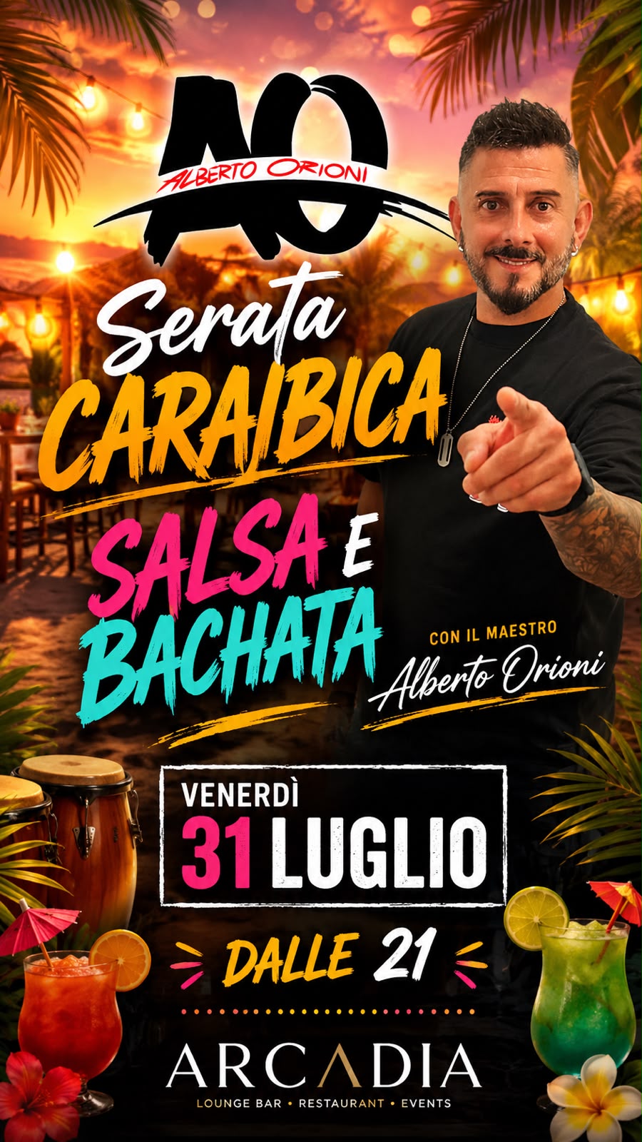salsa bachata capoterra, serata caraibica arcadia, alberto orioni salsa