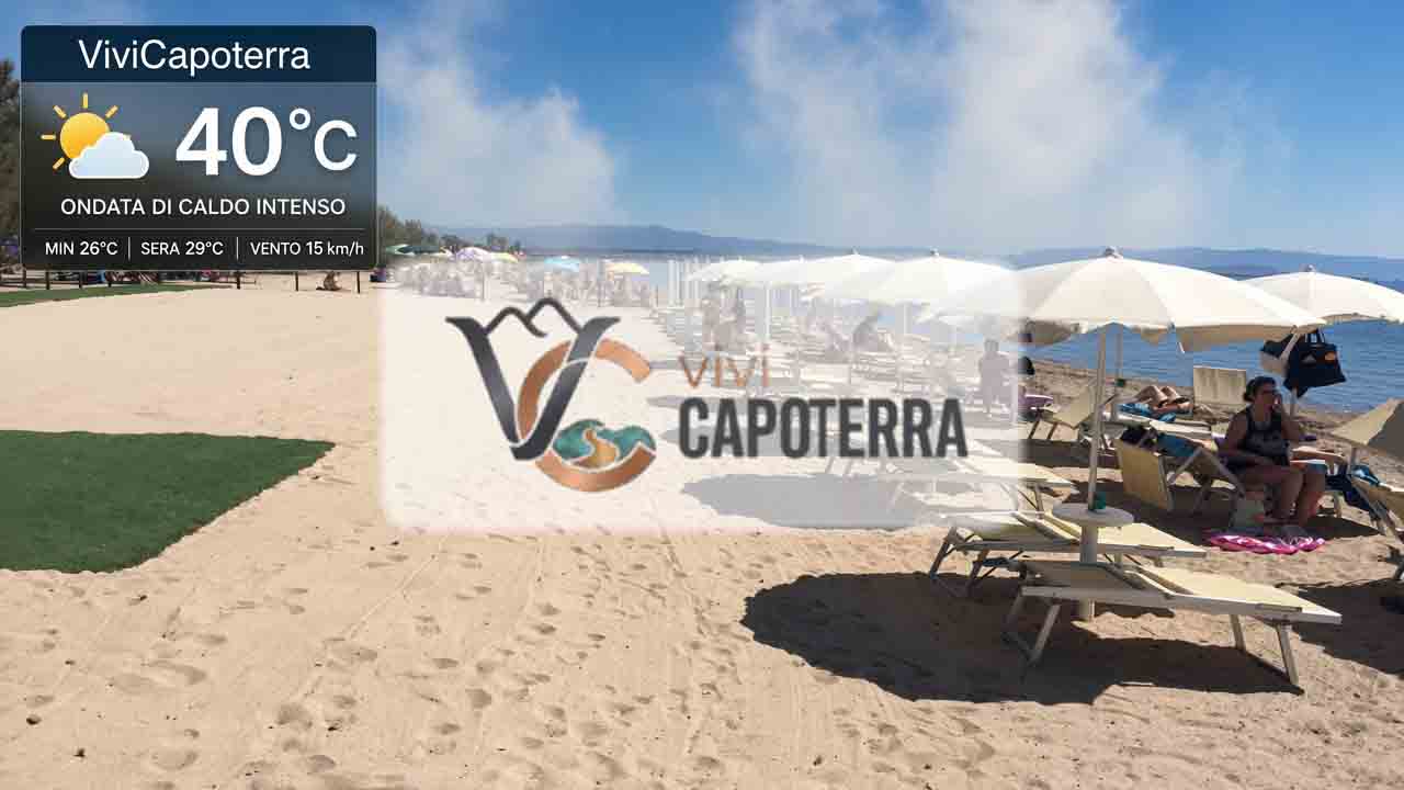 Previsioni meteo Capoterra 25 agosto 2026: picco di calore estremo fino a 40°C, velature al mattino e notti tropicali roventi. Analisi modelli e mare.