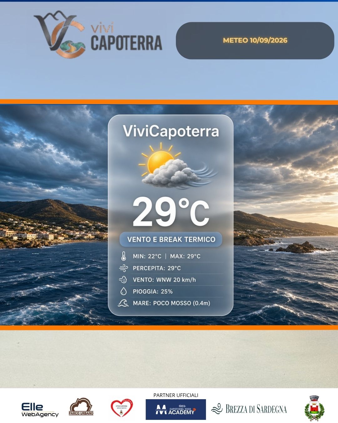 Previsioni meteo Capoterra giovedì 10 settembre 2026: crollo termico, maestrale e nubi per il break estivo. Dettagli orari, allerta ESTOFEX e tendenza. Previsioni meteo Capoterra giovedì 10 settembre 2026: crollo termico, maestrale e nubi per il break estivo. Dettagli orari, allerta ESTOFEX e tendenza.