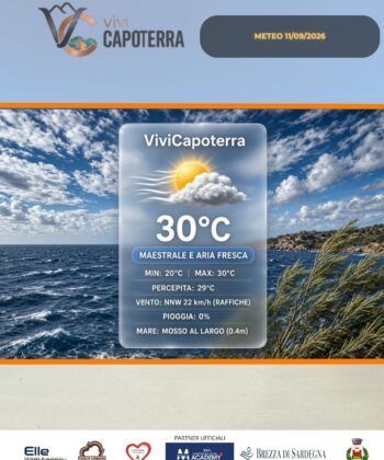 Previsioni Meteo Capoterra 11 settembre 2026 vento di maestrale e mare increspato a La Maddalena Spiaggia